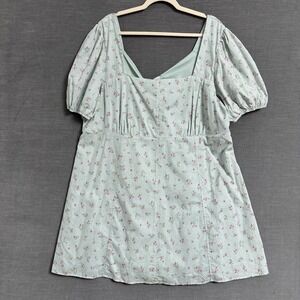 Arula Dress 3X Green Pink Puff Ditzy Floral Ginham Plaid Cottage A Line Mini 90s